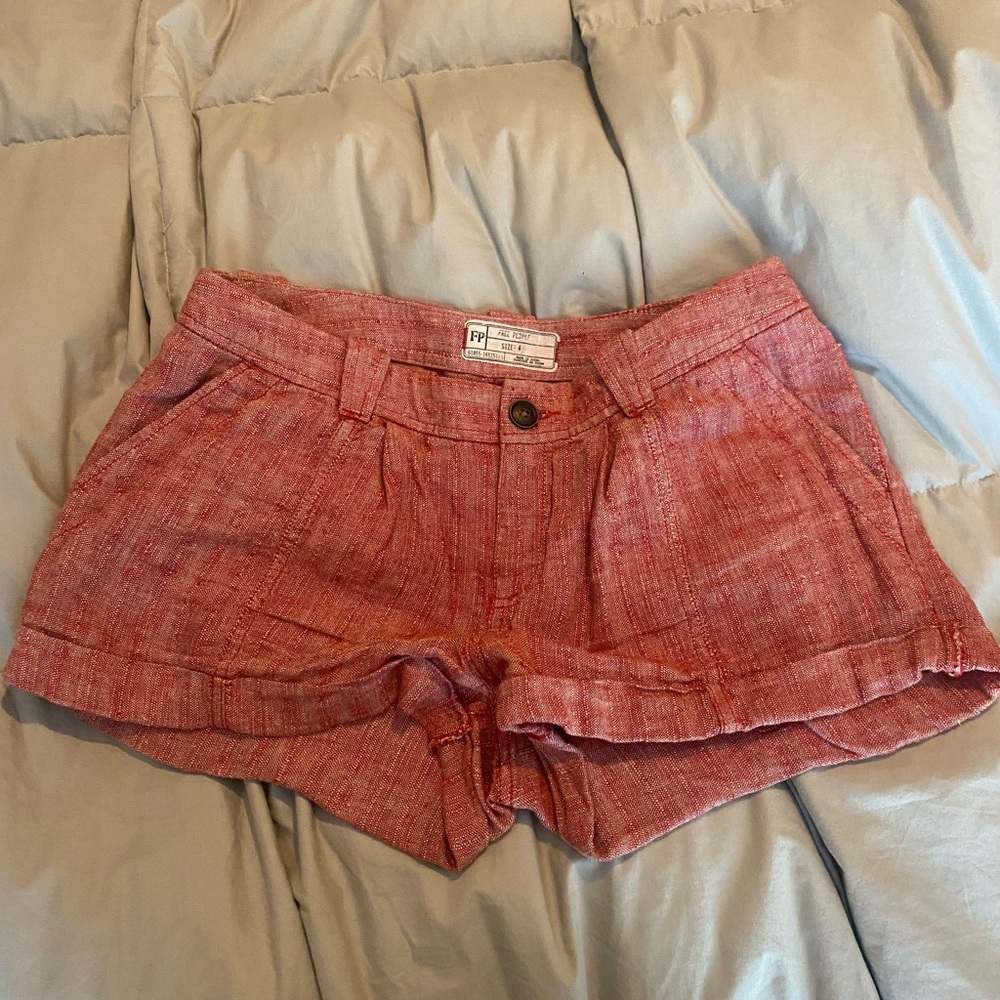 Free People Linen Red Shorts with Relaxed Fit